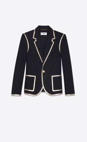 SAINT LAURENT Blazer Jacket Woman Jacket in black wool gabardine and gold leather a_V4
